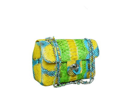 Small Snakeskin Shoulder Chain Purses Yellow Multi Color Python Jacket by LFM Fashion