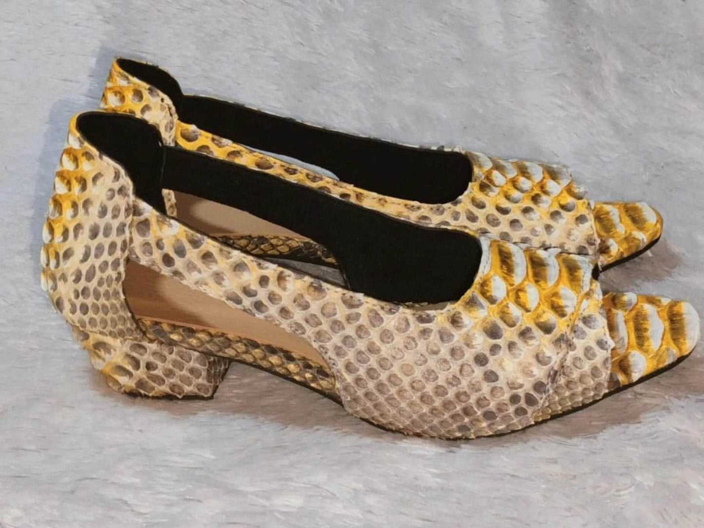 Snake Skin Open Toe Pump Shoes - LFM Fashion