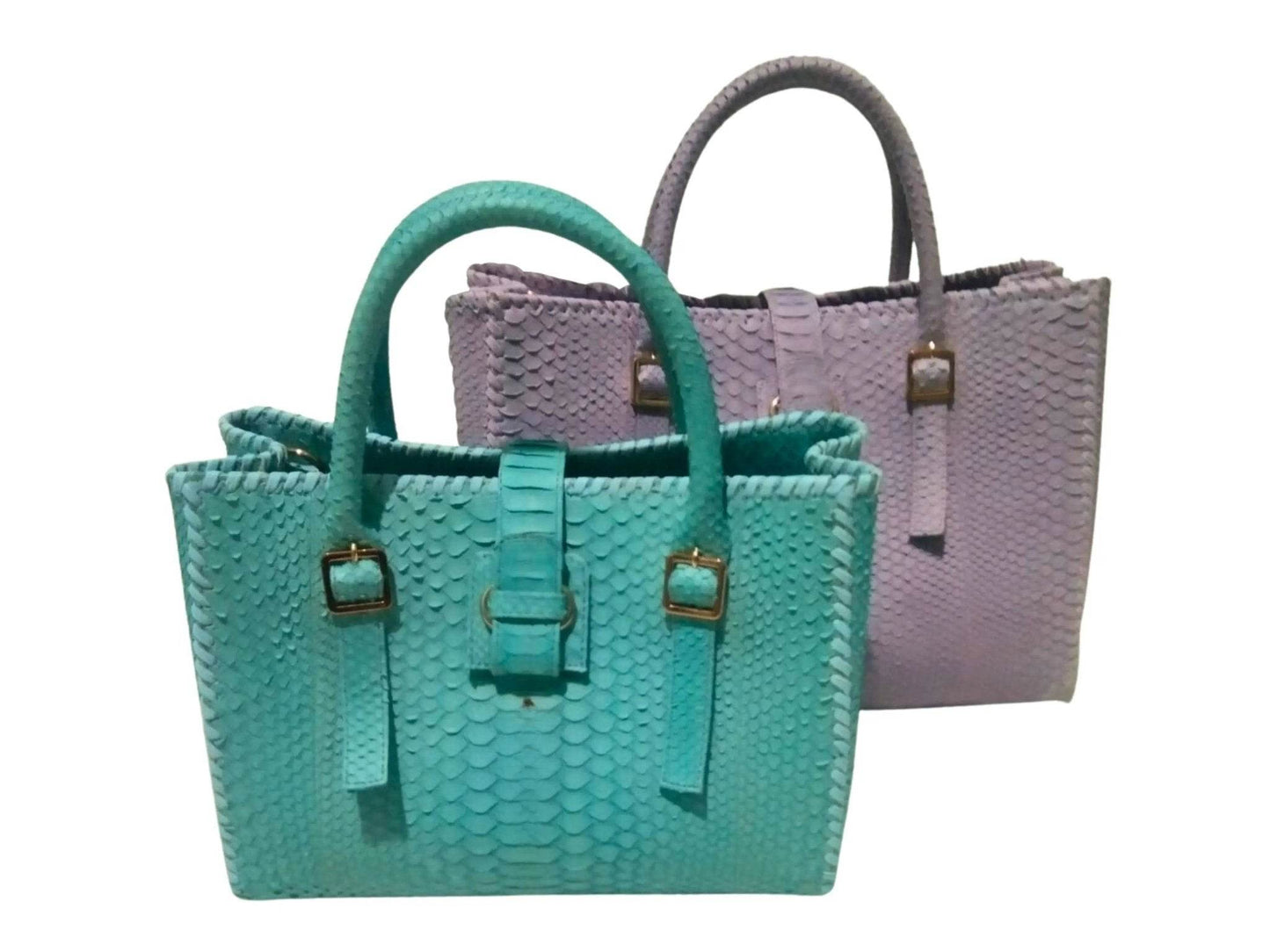 Snake Skin Tote Leather Bag with Edge Woven Accent - LFM Fashion