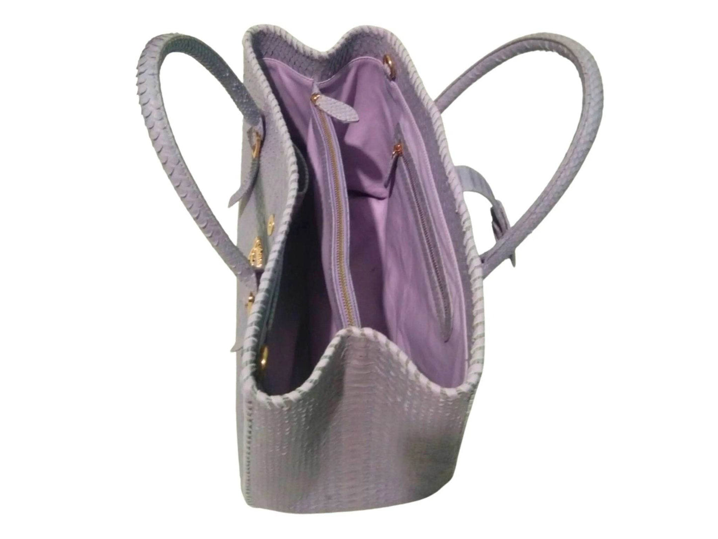 Snake Skin Tote Leather Bag with Edge Woven Accent - LFM Fashion
