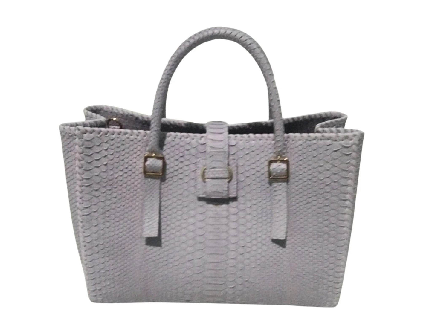 Snake Skin Tote Leather Bag with Edge Woven Accent - LFM Fashion