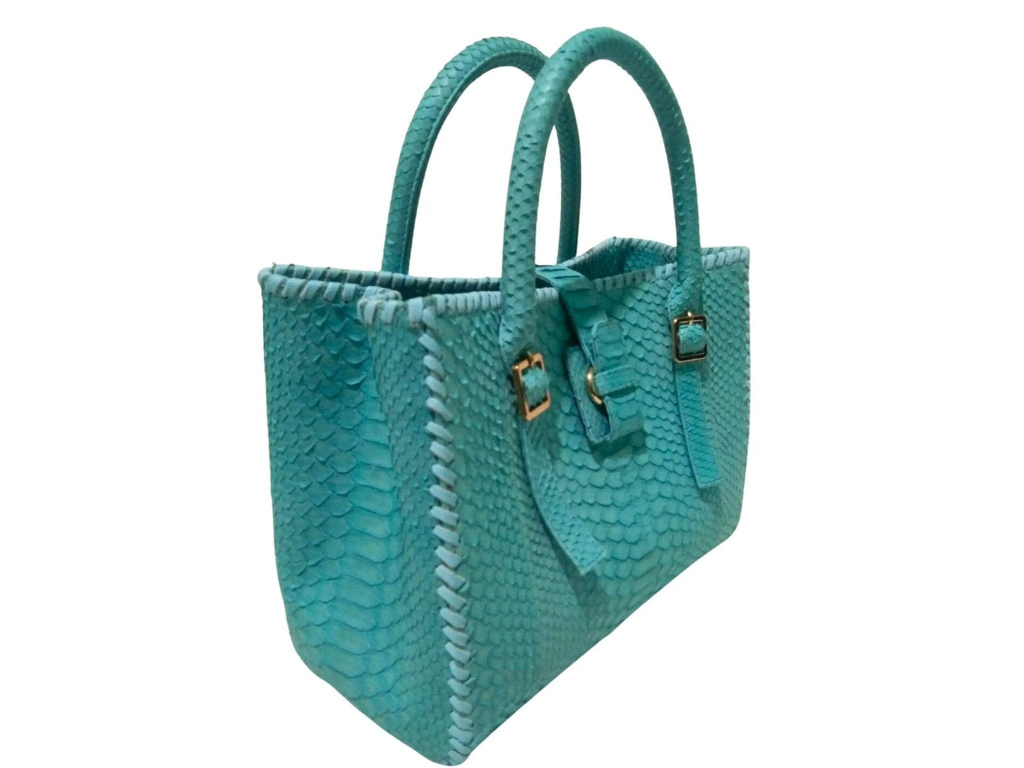 Snake Skin Tote Leather Bag with Edge Woven Accent - LFM Fashion