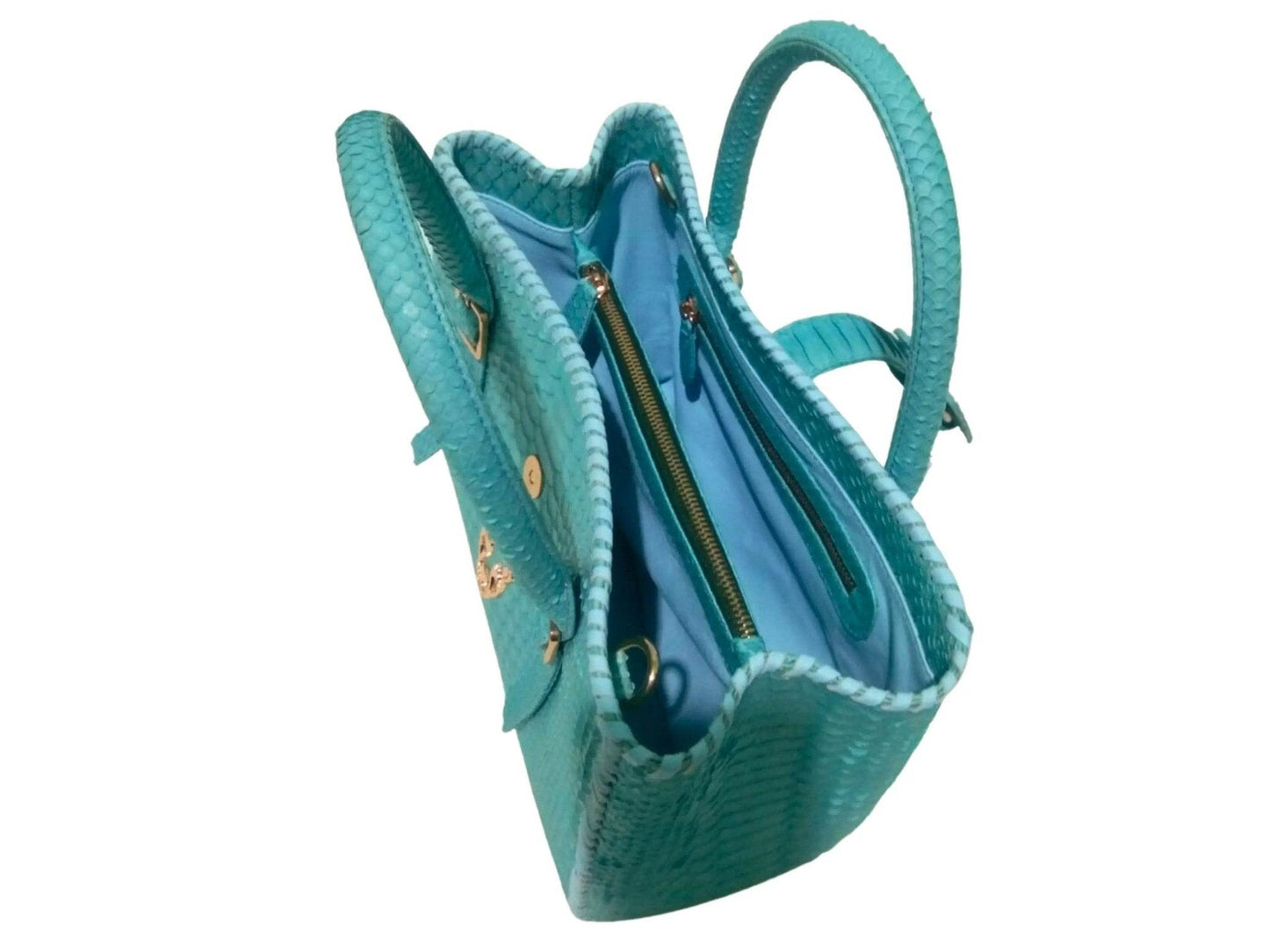 Snake Skin Tote Leather Bag with Edge Woven Accent - LFM Fashion