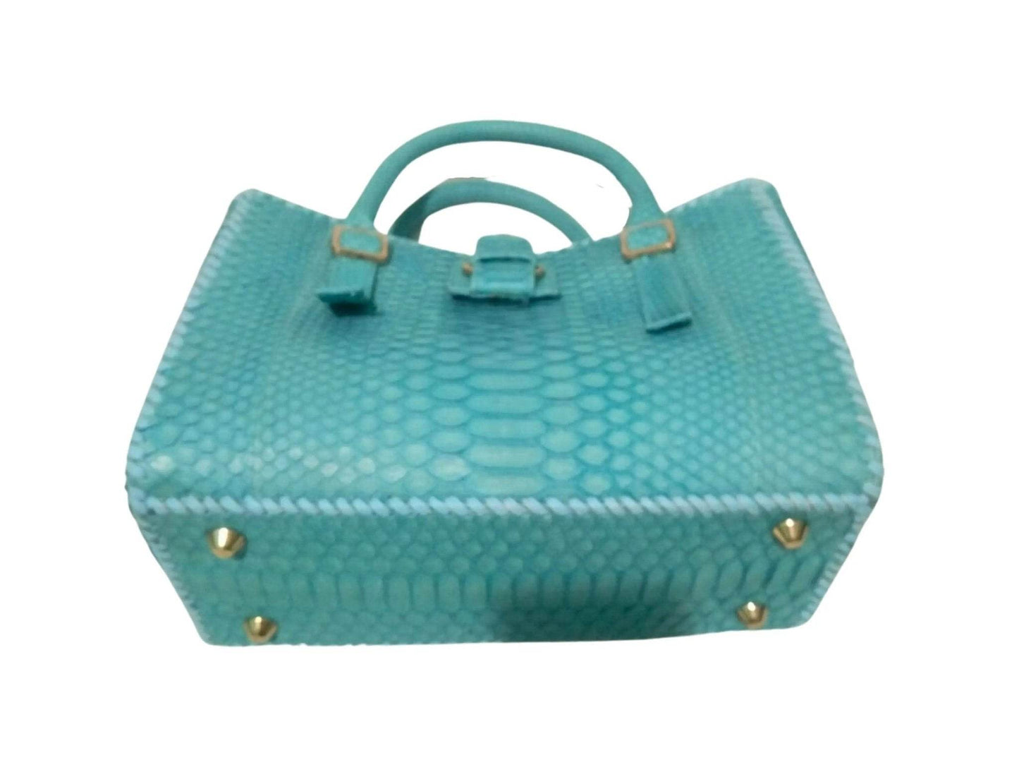 Snake Skin Tote Leather Bag with Edge Woven Accent - LFM Fashion