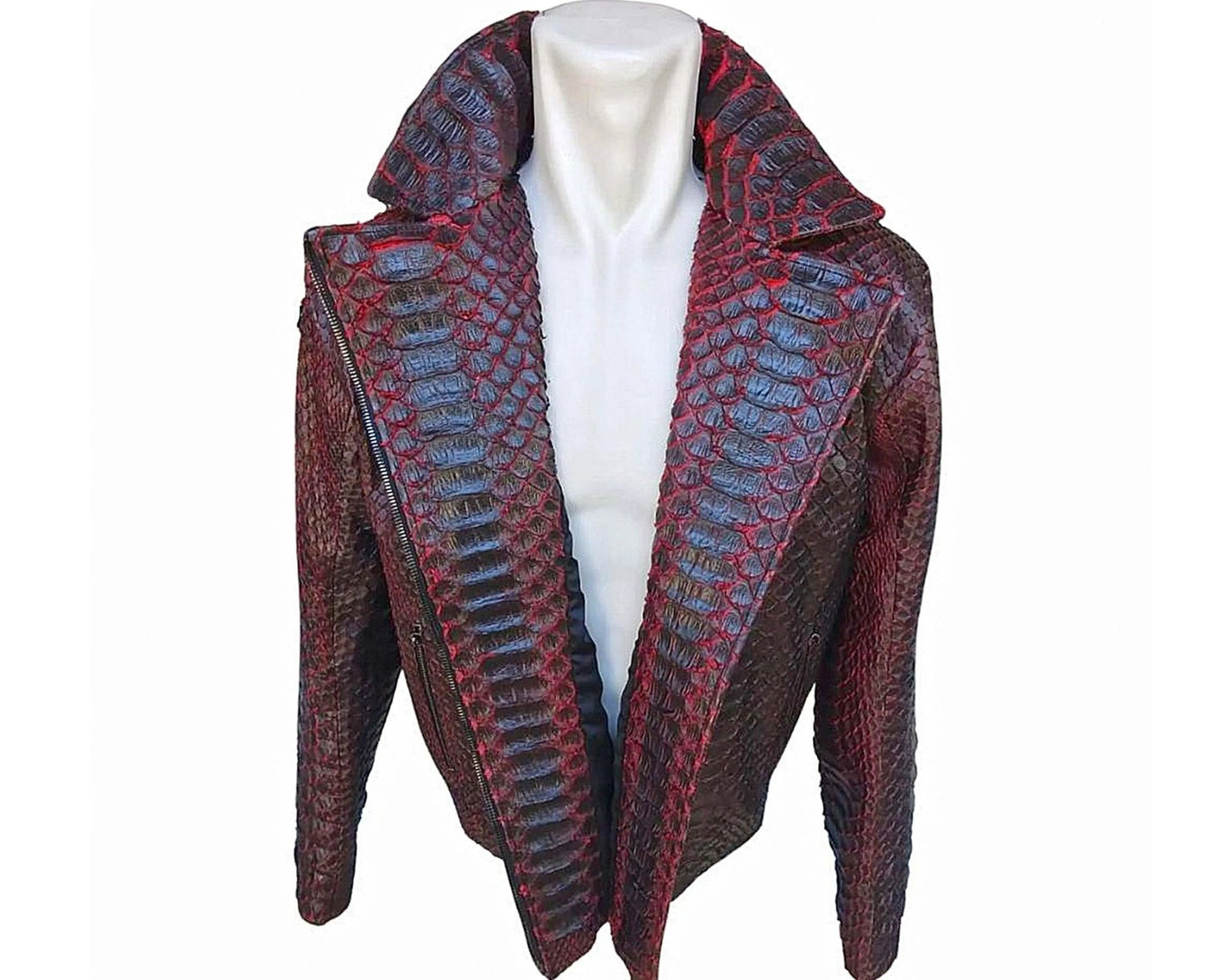 Snakeskin Biker Leather Jacket - Python Jacket by LFM Fashion