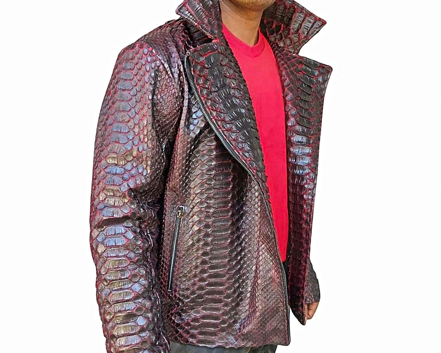 Snakeskin Biker Leather Jacket - Python Jacket by LFM Fashion