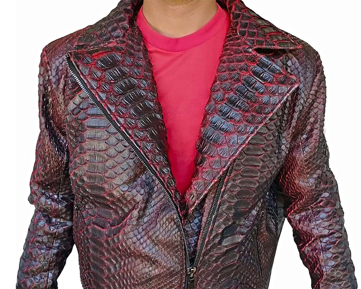 Snakeskin Biker Leather Jacket - Python Jacket by LFM Fashion