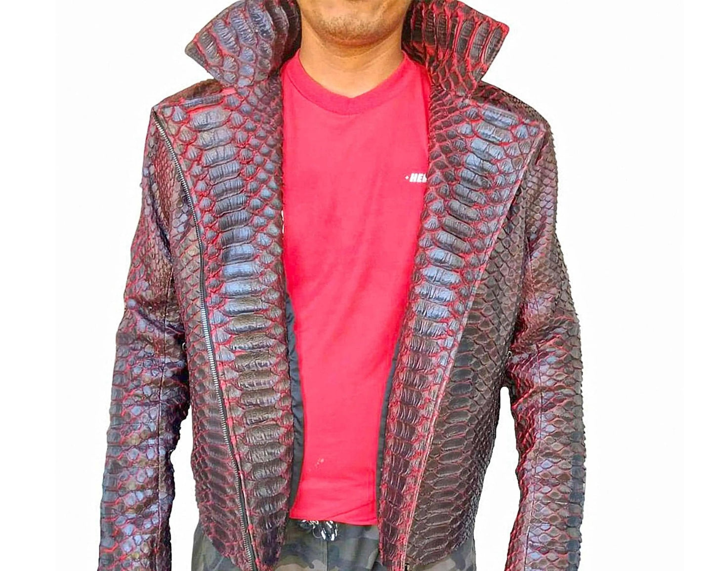 Snakeskin Biker Leather Jacket - Python Jacket by LFM Fashion