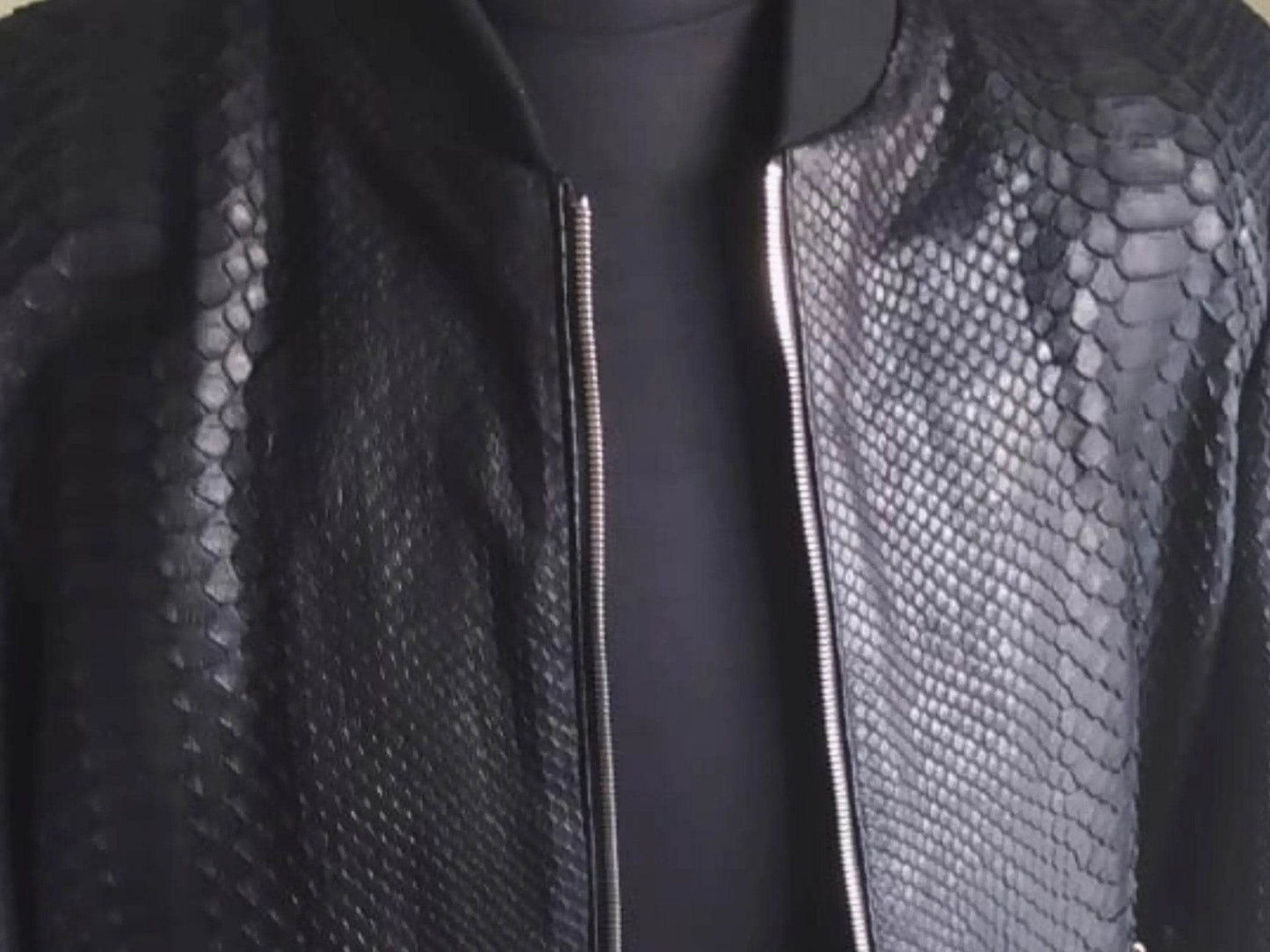Snakeskin Bomber Leather Jacket - LFM Fashion