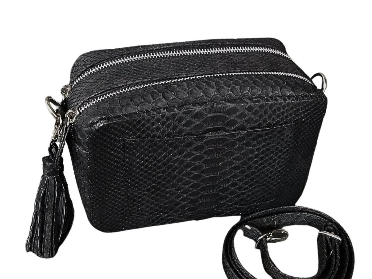 Snakeskin Cosmetic Bag Double Zipper Compartment - LFM Fashion