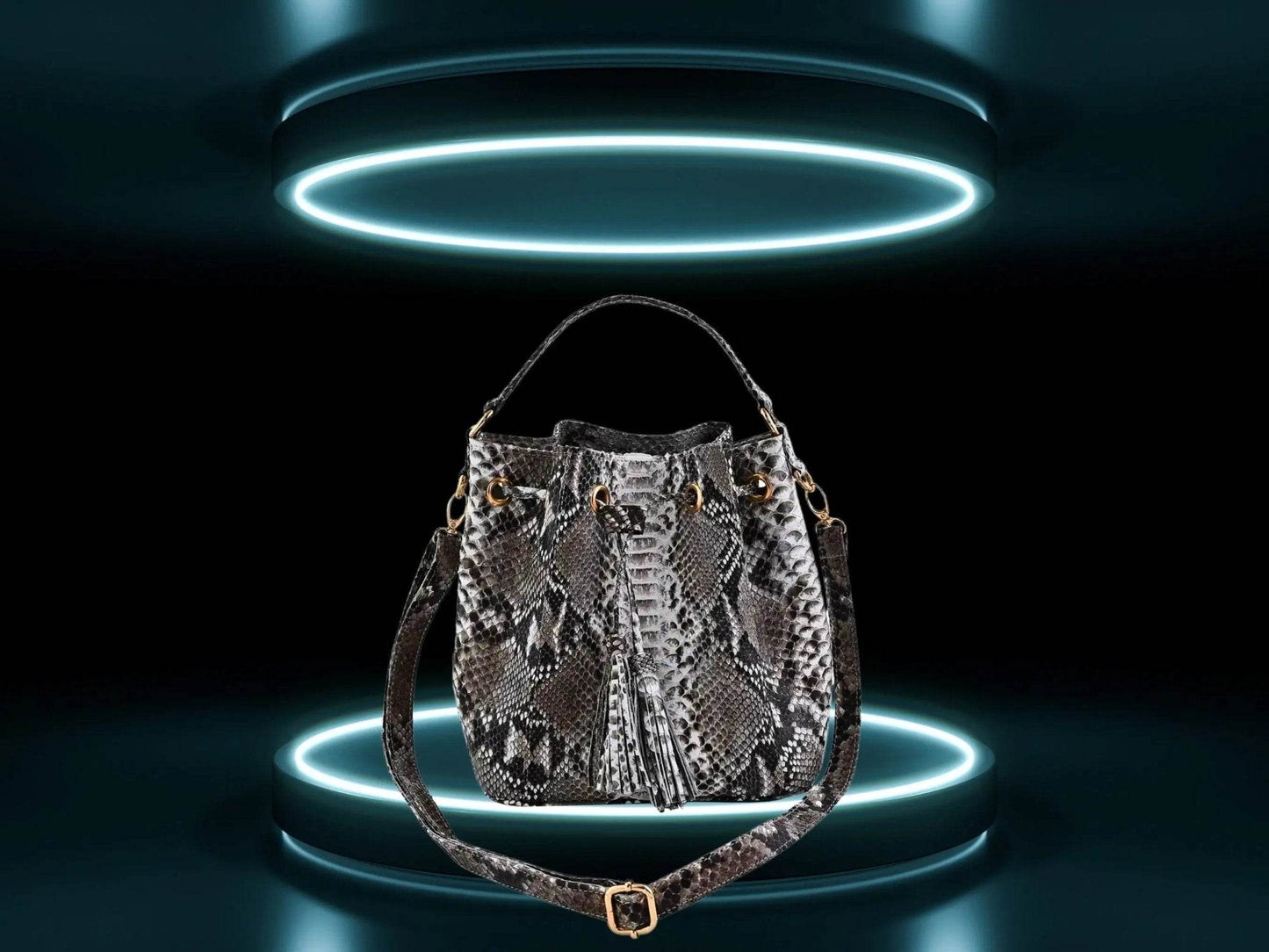Snakeskin Drawstring Bucket Bag - LFM Fashion