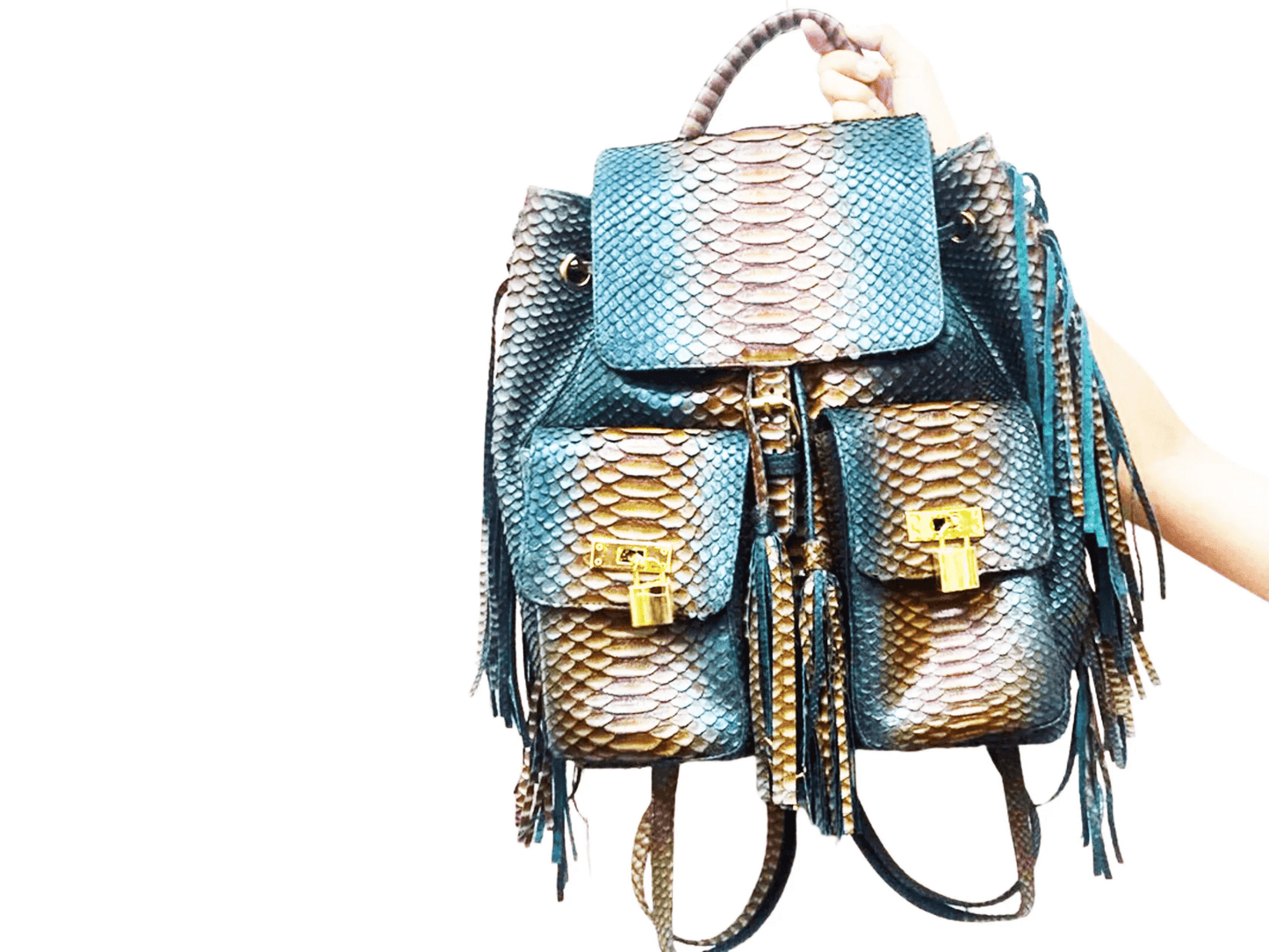 Snakeskin Fringe Backpack Purse - Python Jacket by LFM Fashion