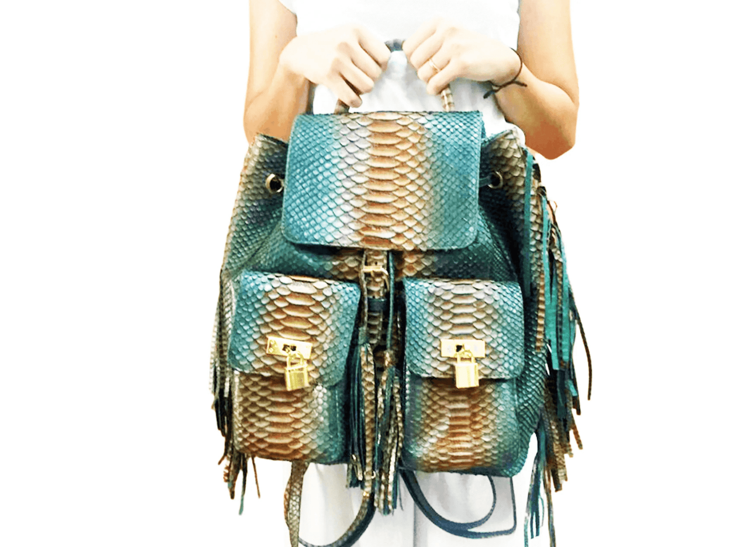 Snakeskin Fringe Backpack Purse - Python Jacket by LFM Fashion