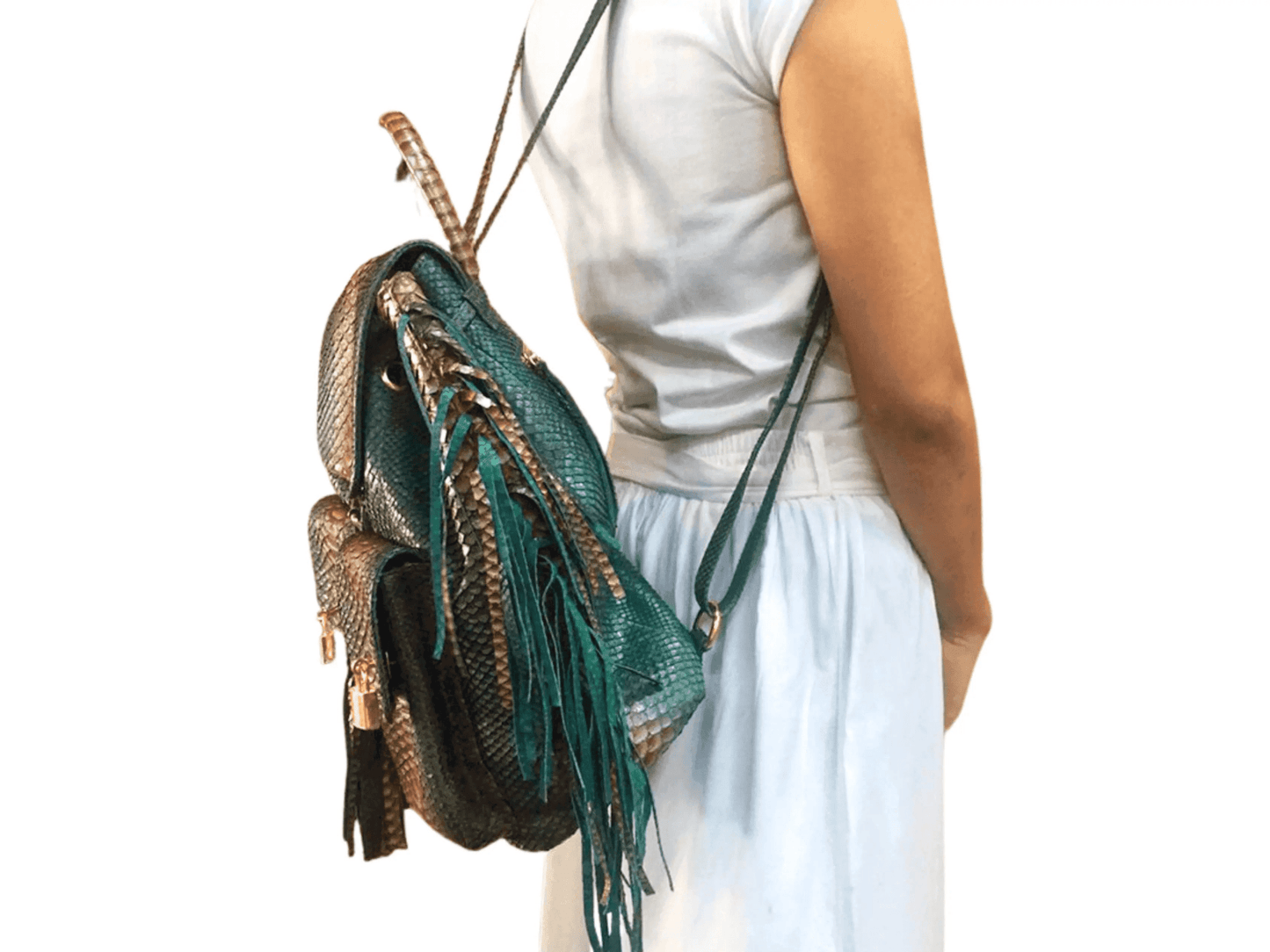 Snakeskin Fringe Backpack Purse - Python Jacket by LFM Fashion