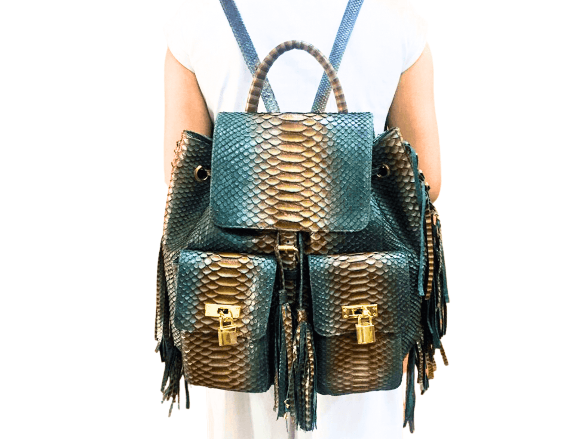 Snakeskin Fringe Backpack Purse Python Jacket by LFM Fashion