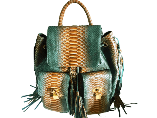 Snakeskin Fringe Backpack Purse Python Jacket by LFM Fashion