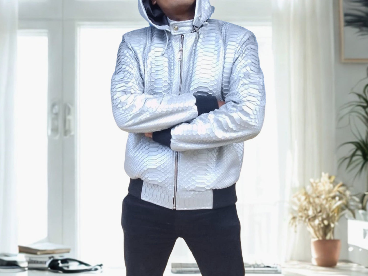Snakeskin Hoodie Varsity Jacket - 7