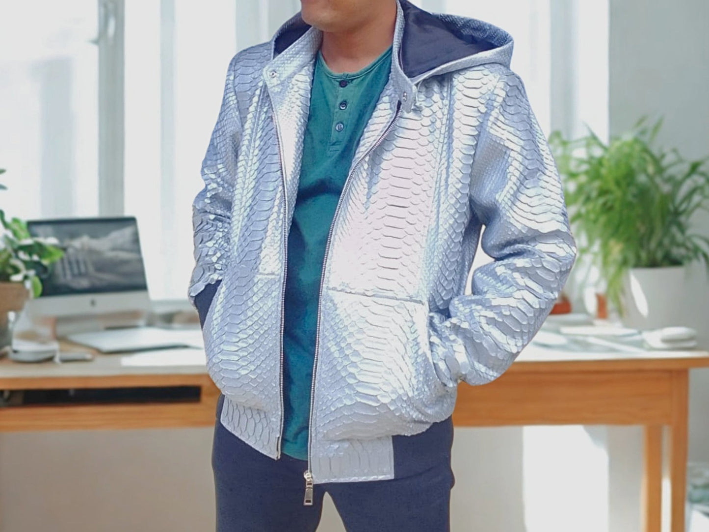 Snakeskin Hoodie Varsity Jacket - 10
