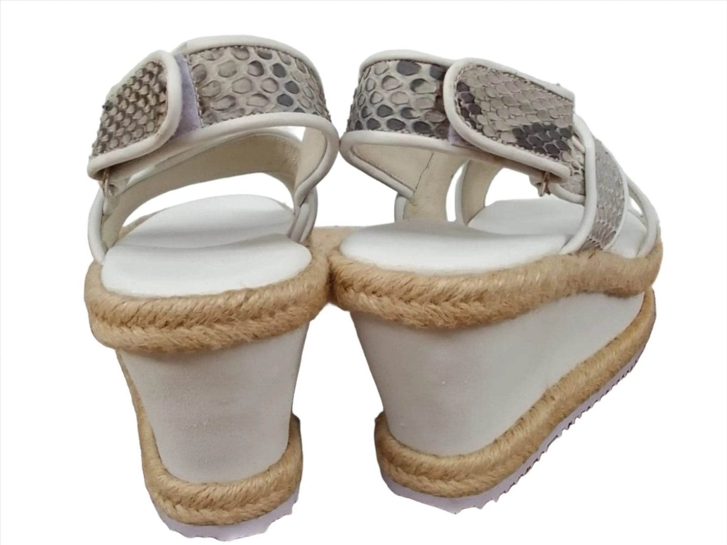 Snakeskin Leather Espadrille Wedges Sandals - LFM Fashion