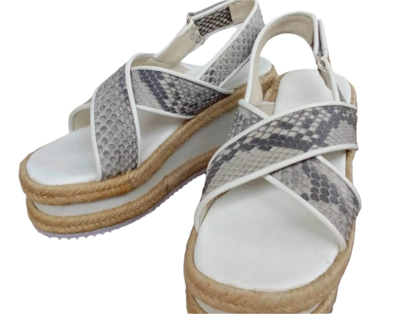 Snakeskin Leather Espadrille Wedges Sandals - LFM Fashion