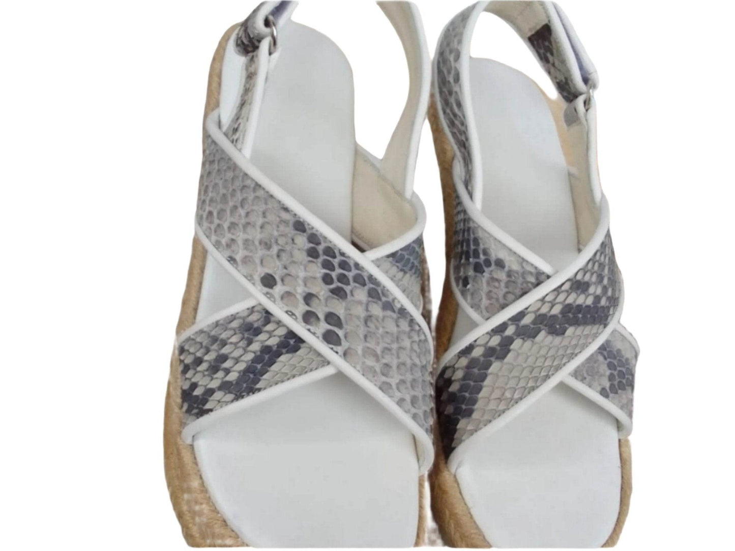 Snakeskin Leather Espadrille Wedges Sandals - LFM Fashion