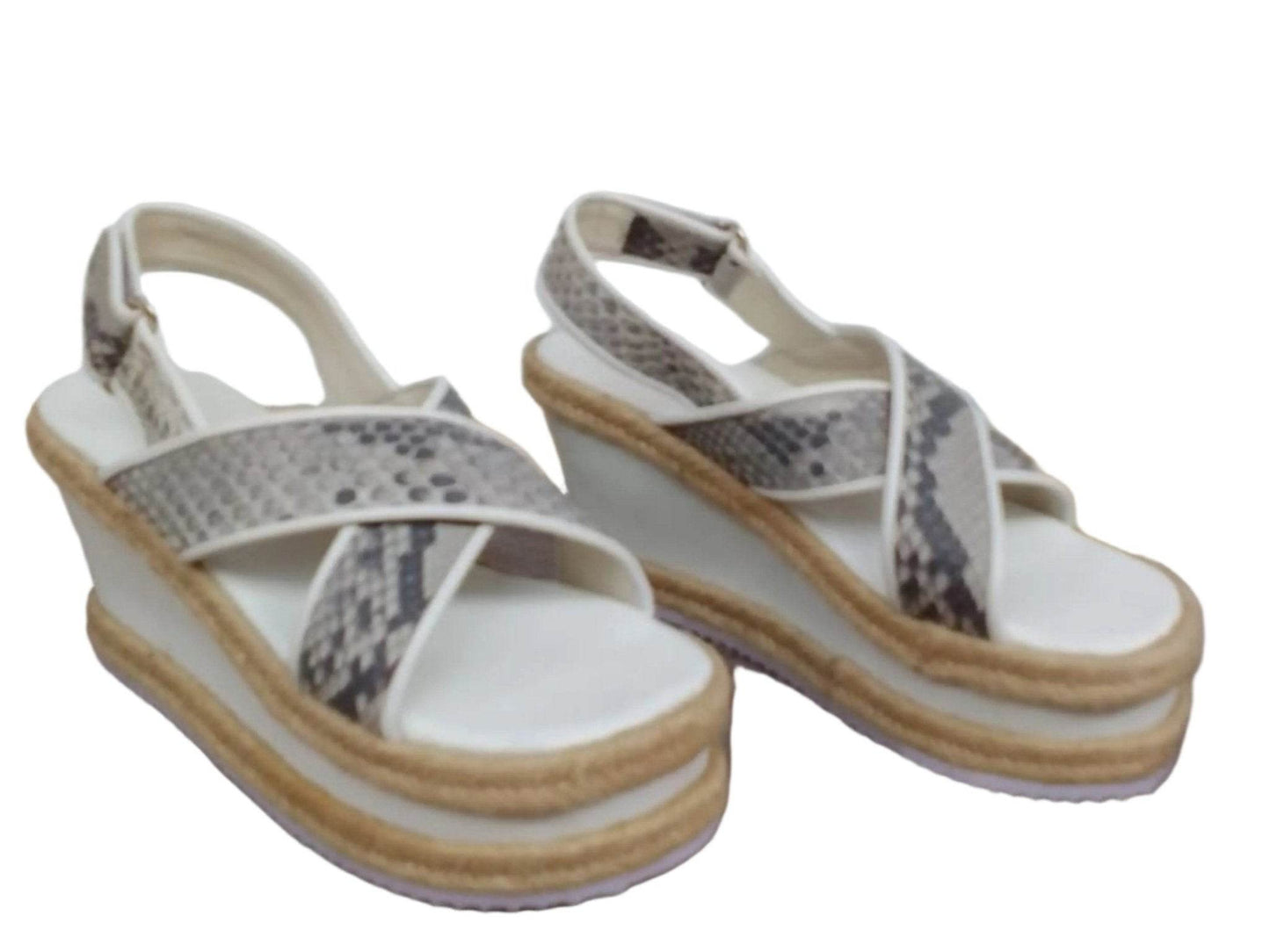Snakeskin Leather Espadrille Wedges Sandals - LFM Fashion