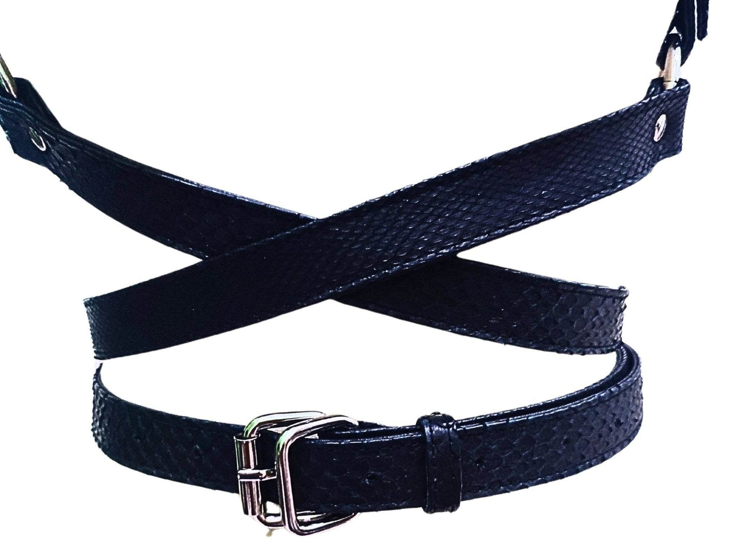 Snakeskin Leather Harness with Double Round Body Belt Strap - LFM Fashion