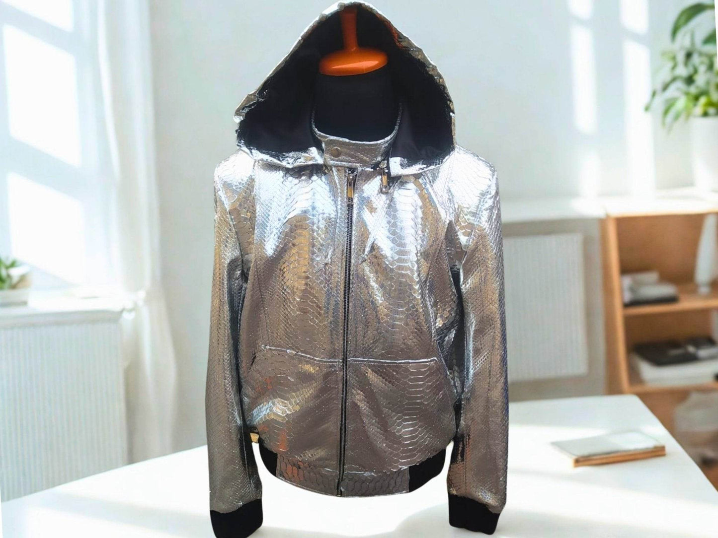 Snakeskin Leather Jackets with Hoodies - LFM Fashion