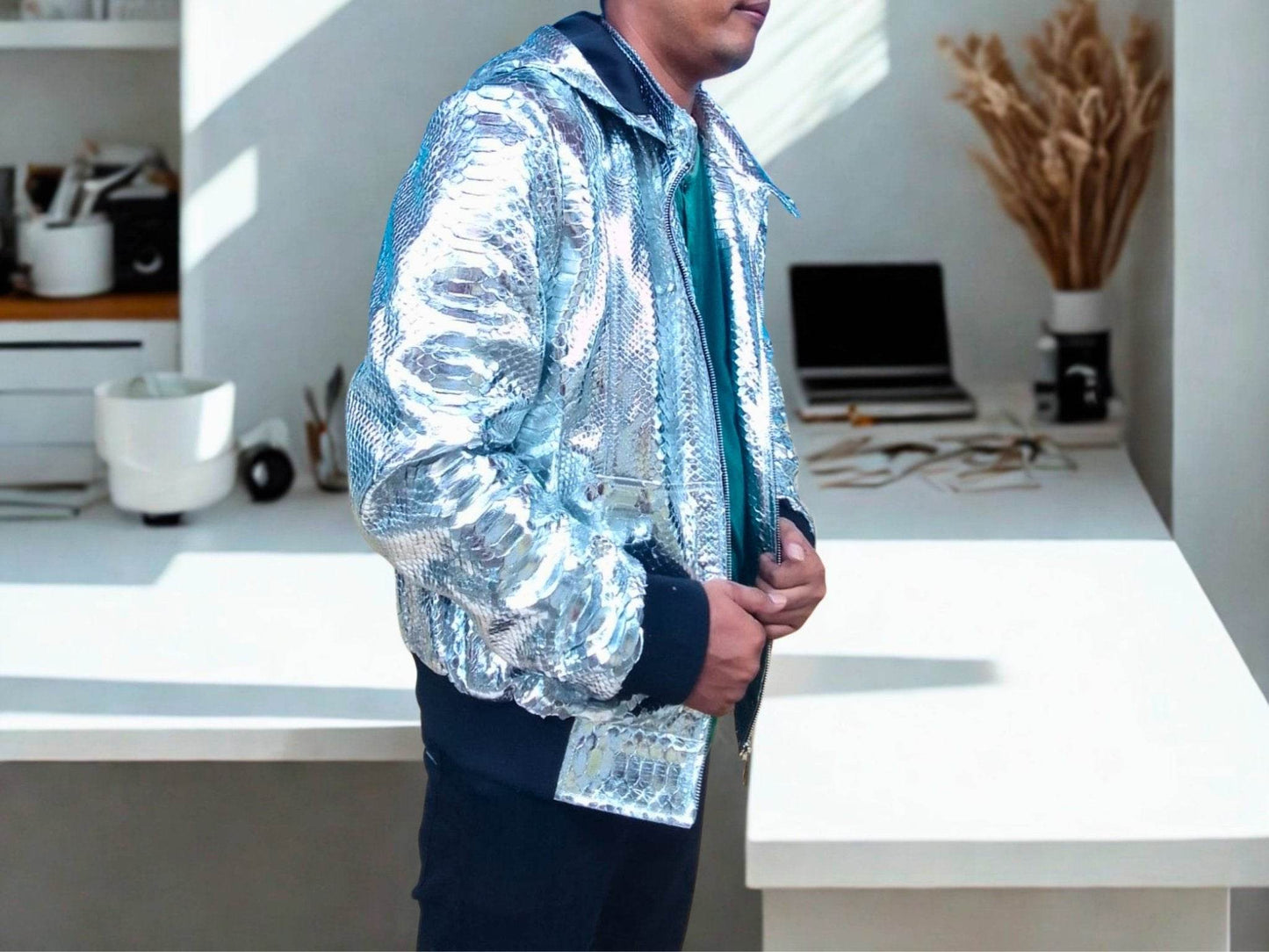 Snakeskin Leather Jackets with Hoodies - LFM Fashion