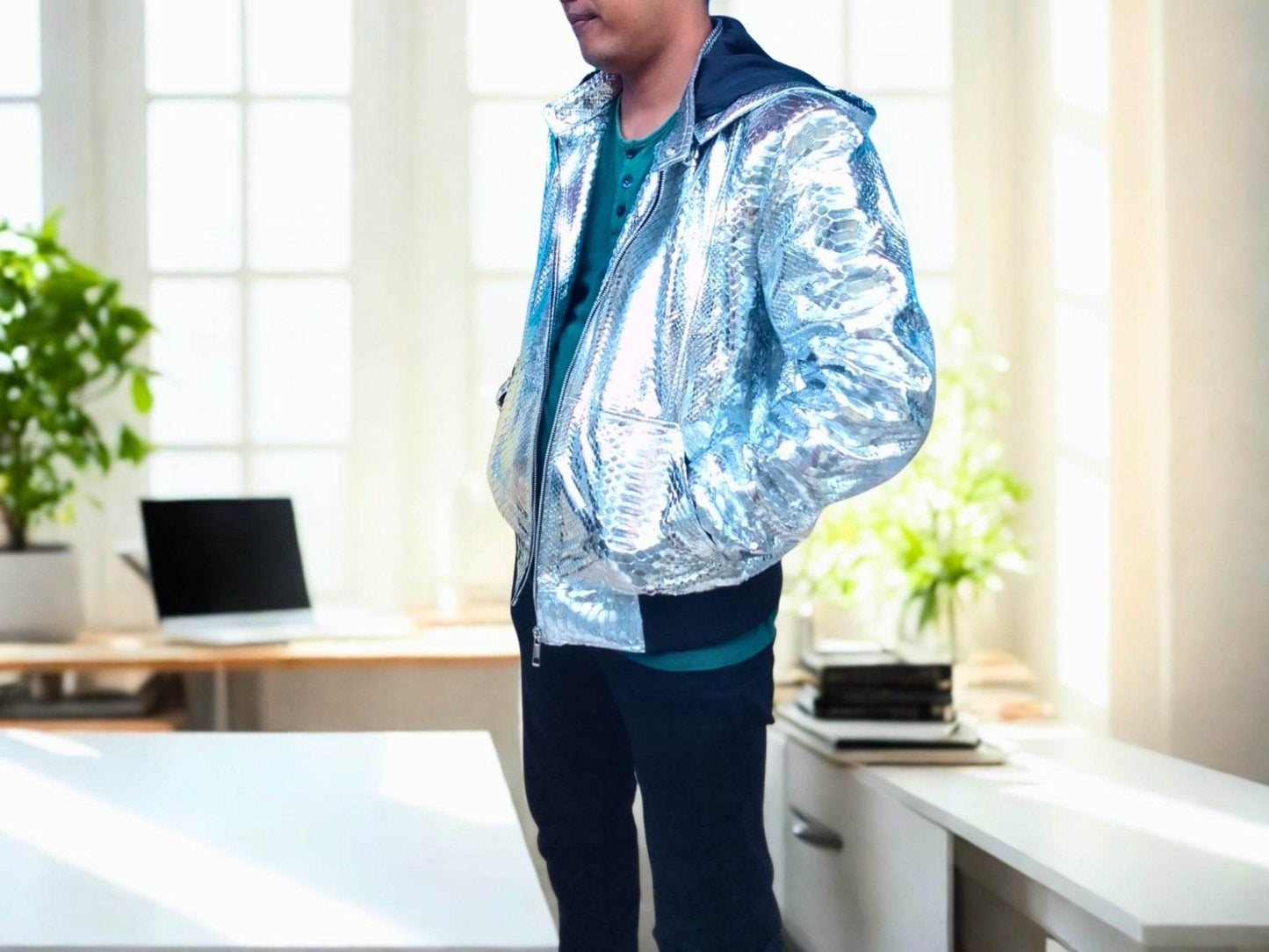 Snakeskin Leather Jackets with Hoodies - LFM Fashion