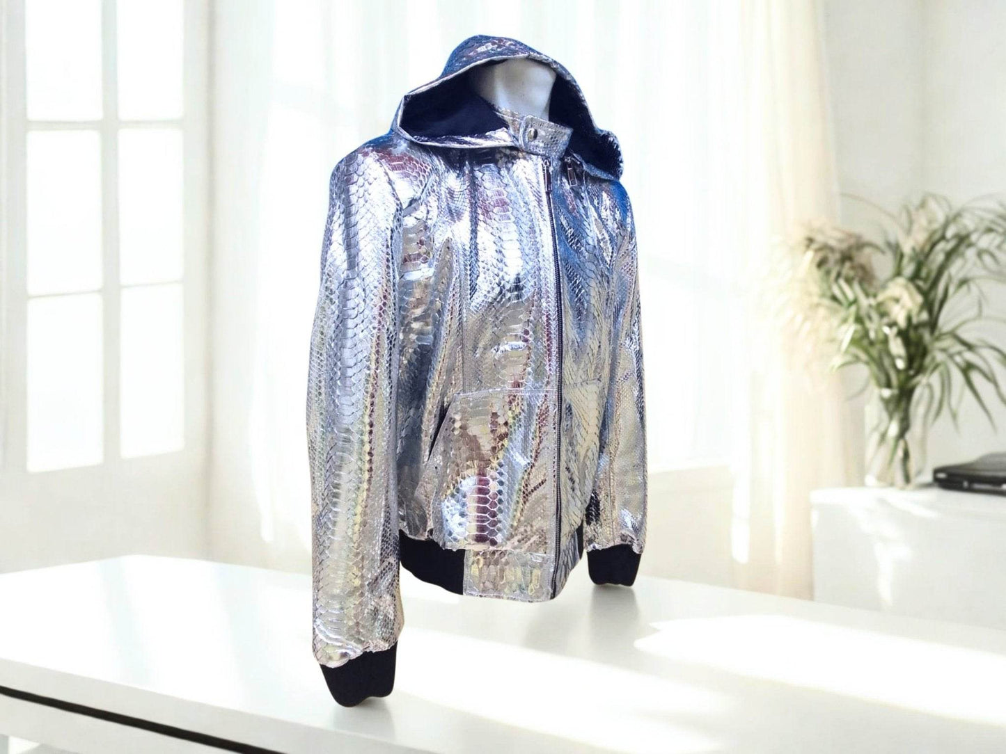 Snakeskin Leather Jackets with Hoodies - LFM Fashion