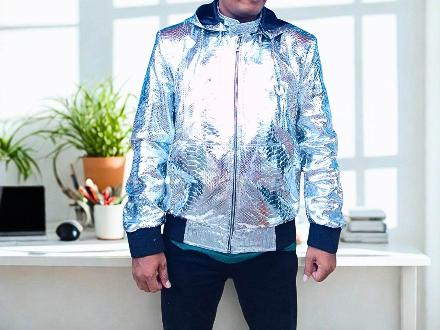 Snakeskin Leather Jackets with Hoodies - LFM Fashion