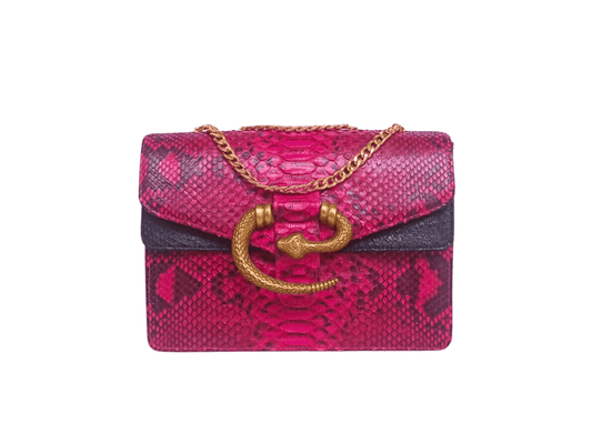 Snakeskin Shoulder Flap Bag Dark Pink Python Jacket by LFM Fashion