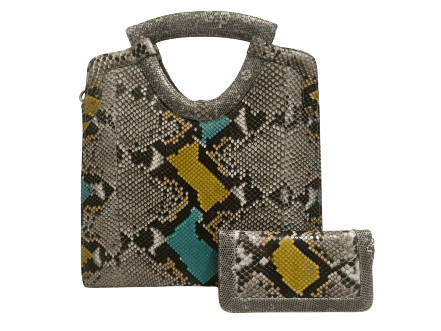 Tote Python Snakeskin Women Bag with Natural Lizard Skin Trim Gray Python Jacket by LFM Fashion