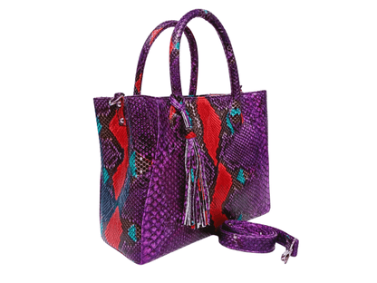 Tote Snakeskin Shoulder Bag Dark Purple Python Jacket by LFM Fashion