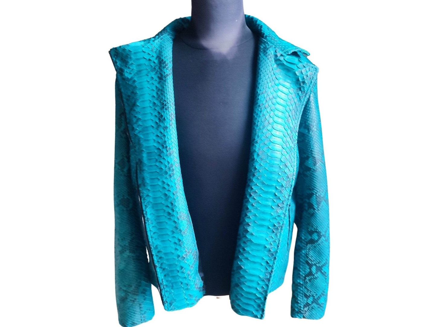 Turquoise Snakeskin Motorcycle Leather Jacket - LFM Fashion