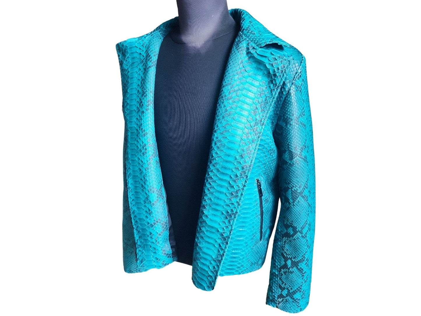 Turquoise Snakeskin Motorcycle Leather Jacket - LFM Fashion