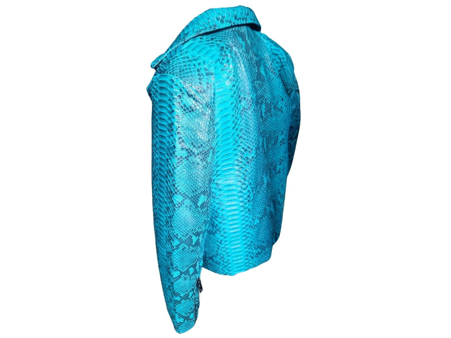 Turquoise Snakeskin Motorcycle Leather Jacket - LFM Fashion