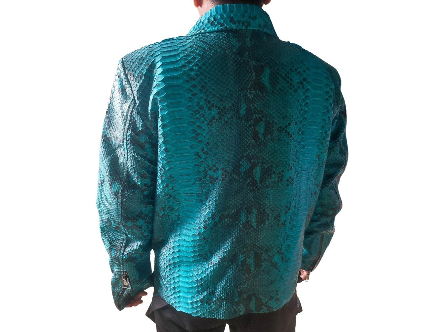 Turquoise Snakeskin Motorcycle Leather Jacket - LFM Fashion