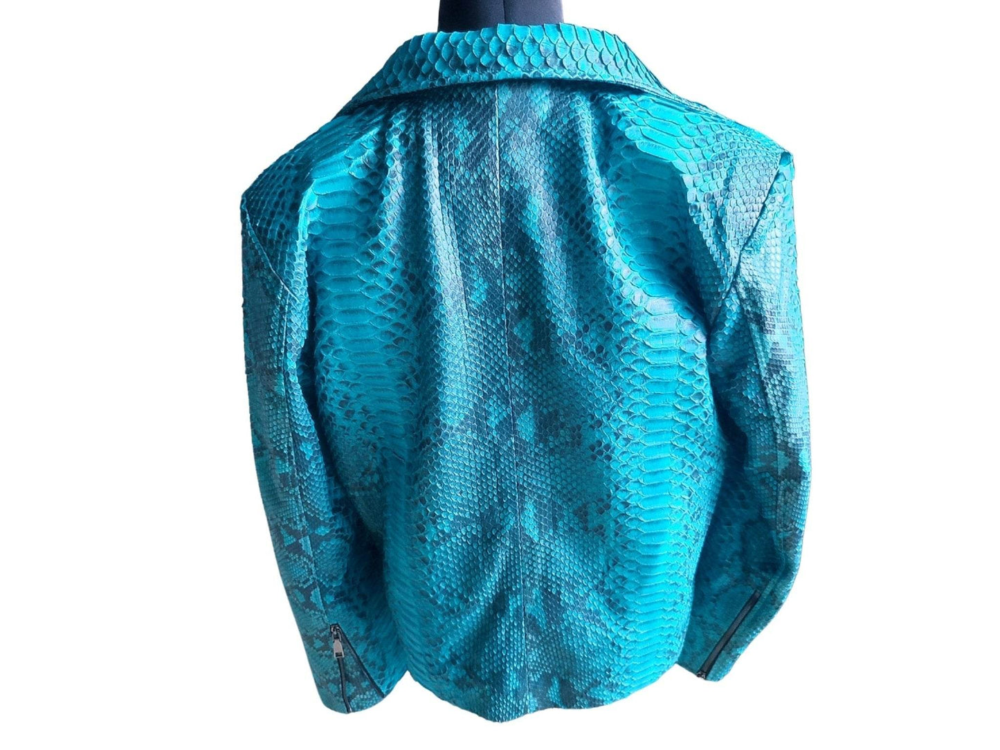 Turquoise Snakeskin Motorcycle Leather Jacket - LFM Fashion