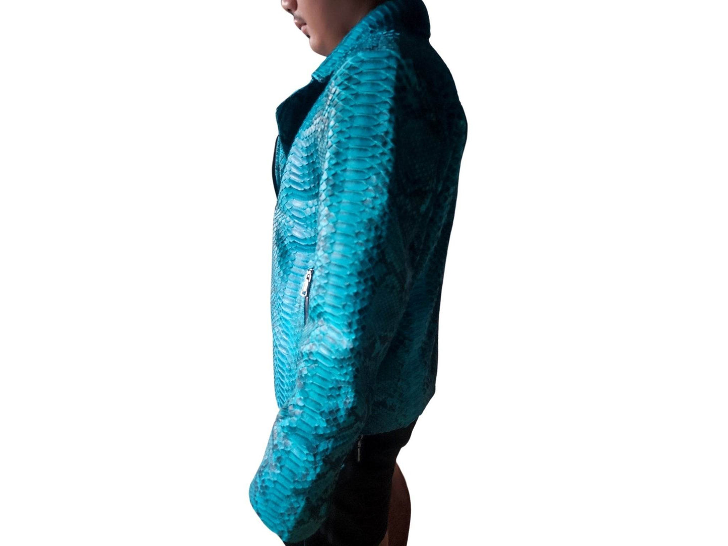 Turquoise Snakeskin Motorcycle Leather Jacket - LFM Fashion