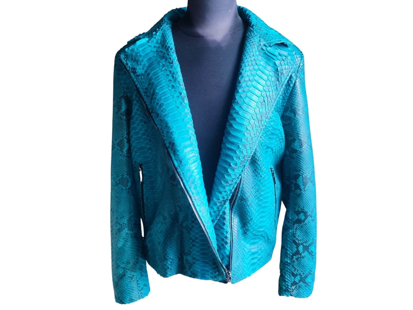 Turquoise Snakeskin Motorcycle Leather Jacket - LFM Fashion