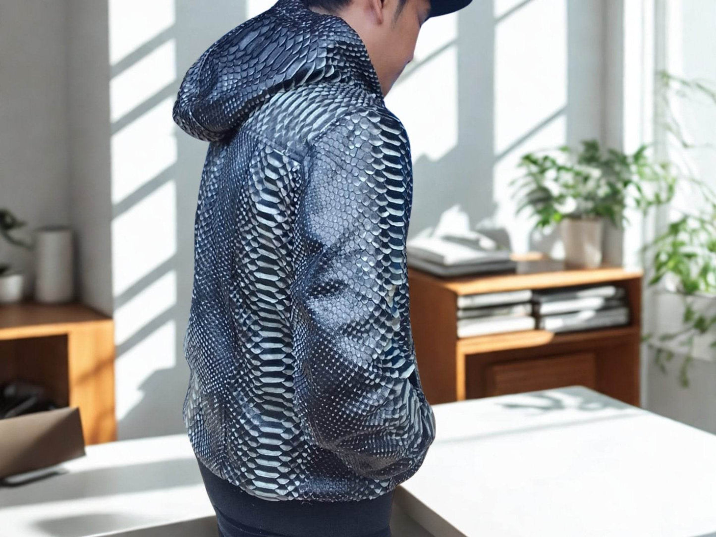 Varsity Snakeskin Leather Jacket with Removable Hoodie - LFM Fashion