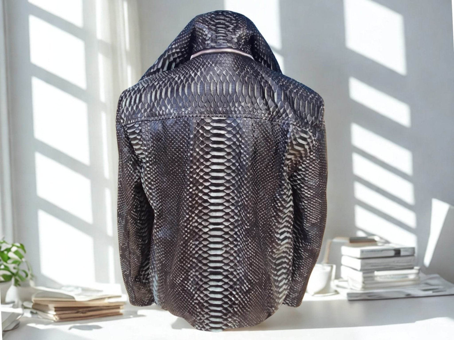 Varsity Snakeskin Leather Jacket with Removable Hoodie - LFM Fashion