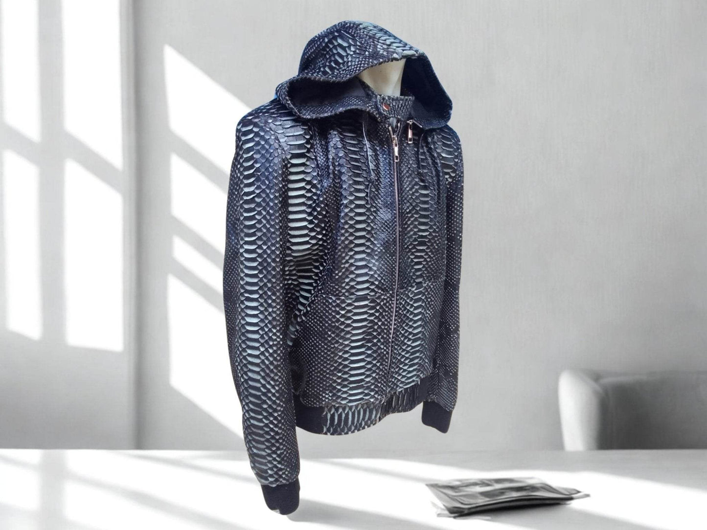 Varsity Snakeskin Leather Jacket with Removable Hoodie - LFM Fashion