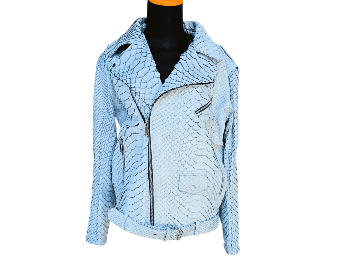 White Dragon Python Snakeskin Motorcycle Leather Jacket - LFM Fashion