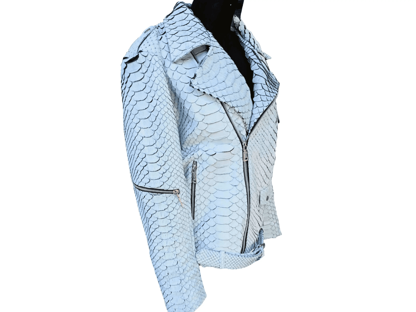 White Dragon Python Snakeskin Motorcycle Leather Jacket - LFM Fashion