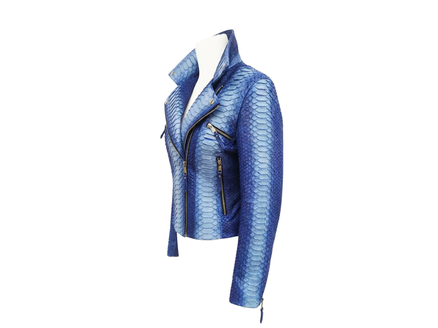 Handmade Blue Python Snakeskin Biker Jacket – Exotic Leather Moto Coat