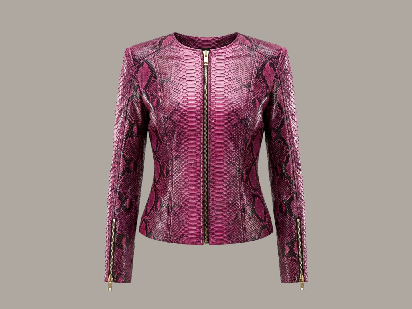 Pink Burgundy Python Snakeskin Leather Jacket