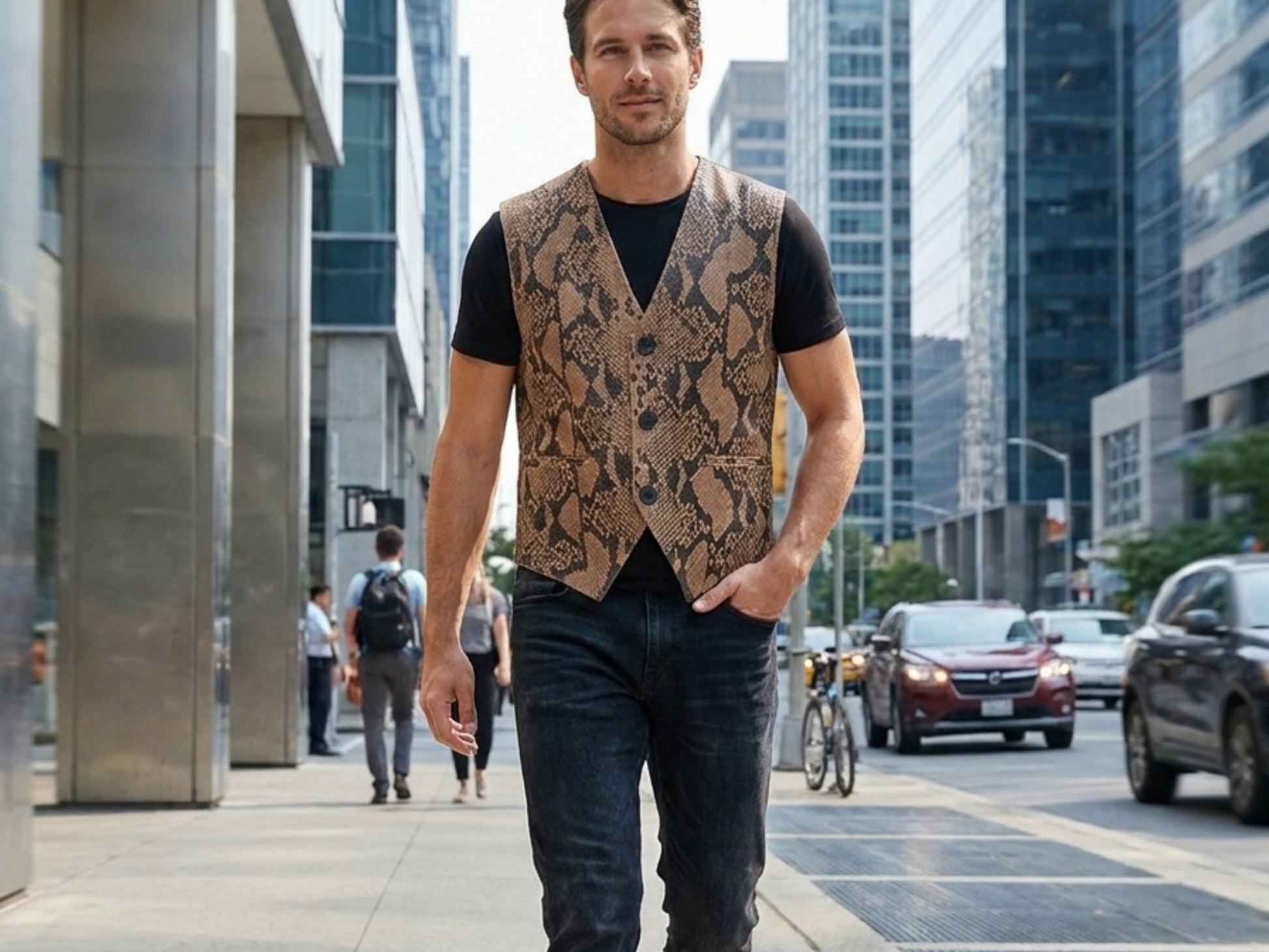 Genuine Python Snakeskin Leather Vest: Exotic Brown Waistcoat